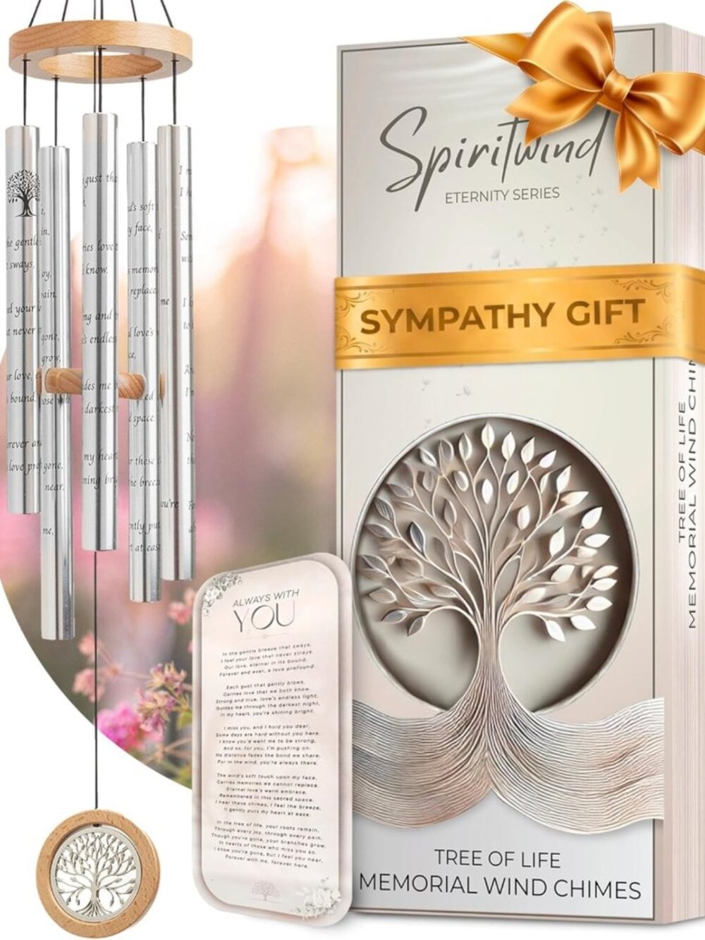 Memorial Wind Chimes for Loss of Loved One - Sympathy Gift with Keepsake Card